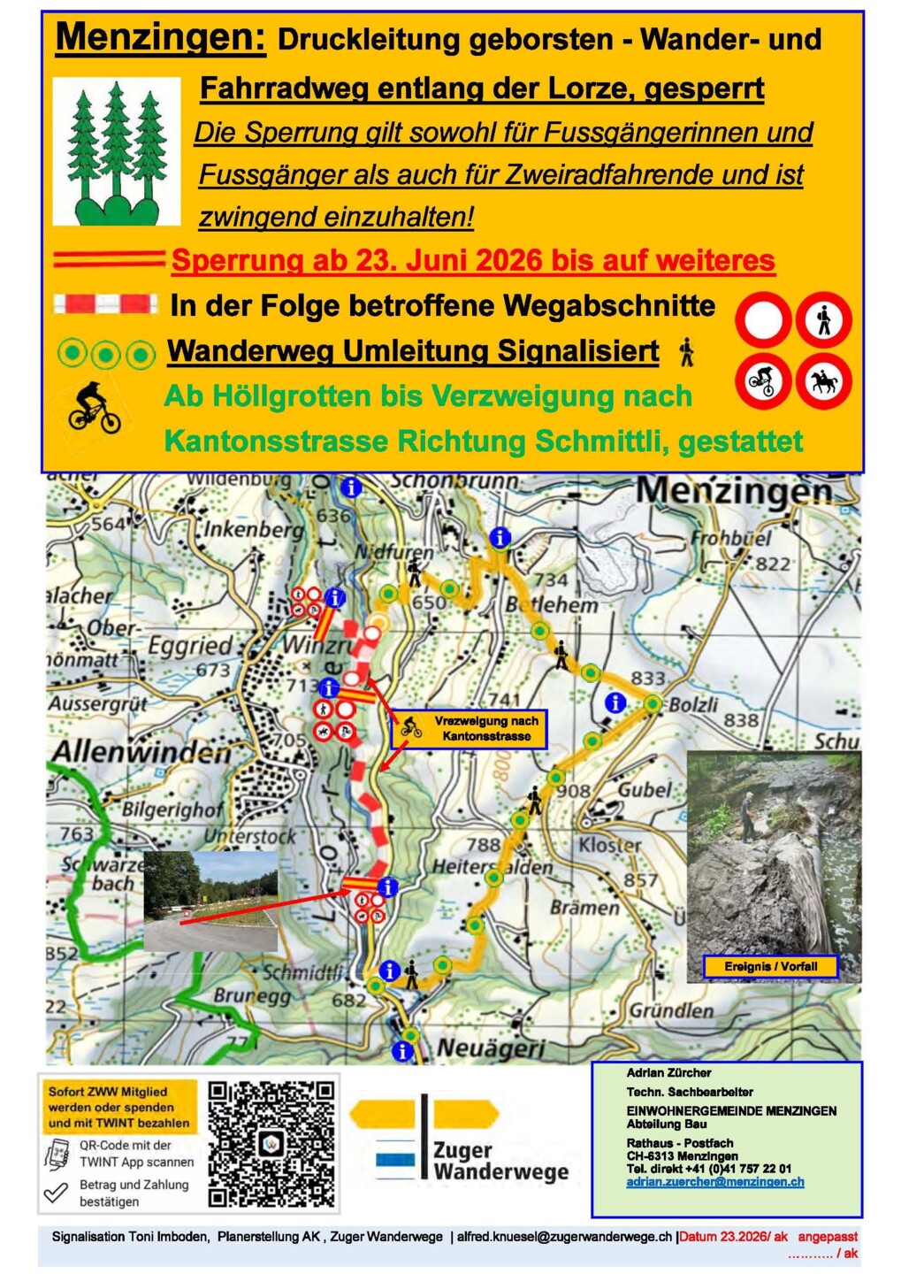 Sperrung Druckleitung geborsten Gde Menzingen 23