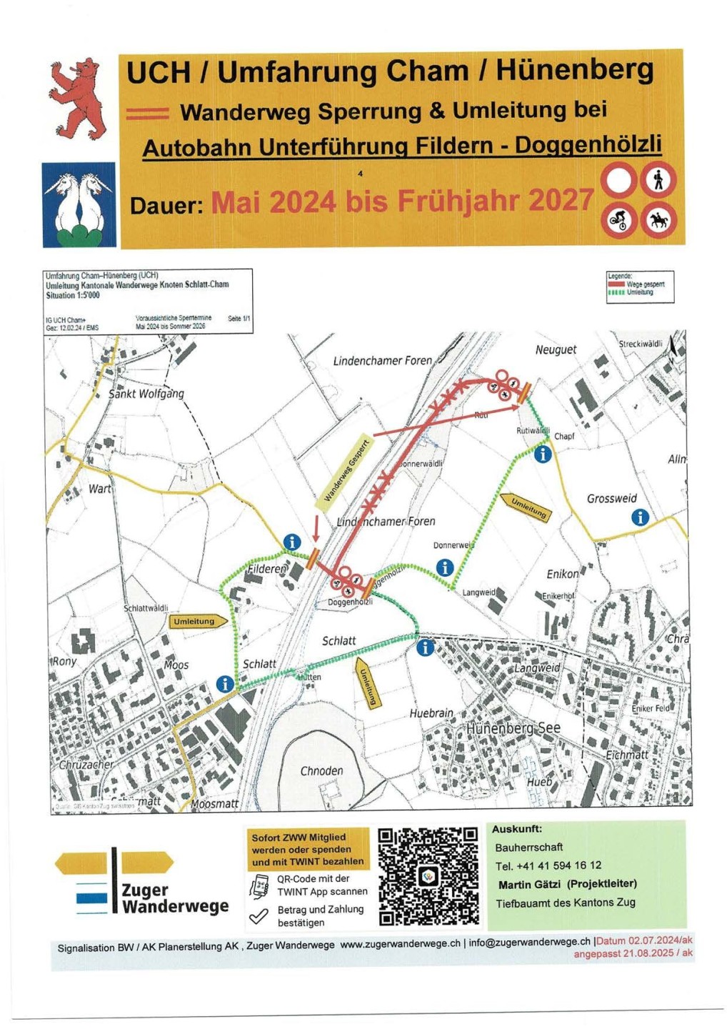 UCH Cham _ Hünenberg_ Sperrung Umleitung Fildern 2024 - 26 angepasst bis 27_A4