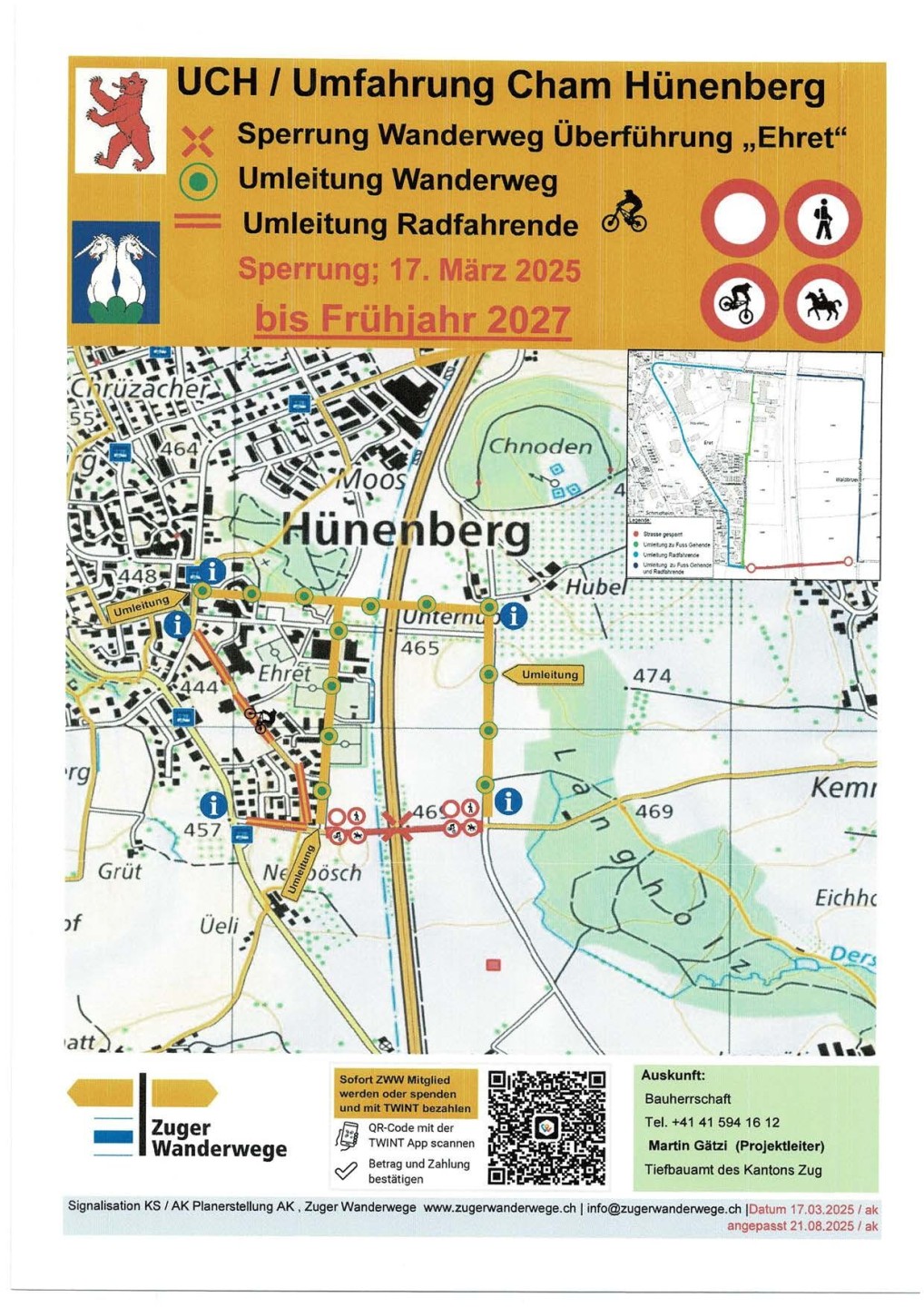 UCH Cham _ Hünenberg_ Sperrung Umleitung 2025 -27_Hünenberg Ehret_A4