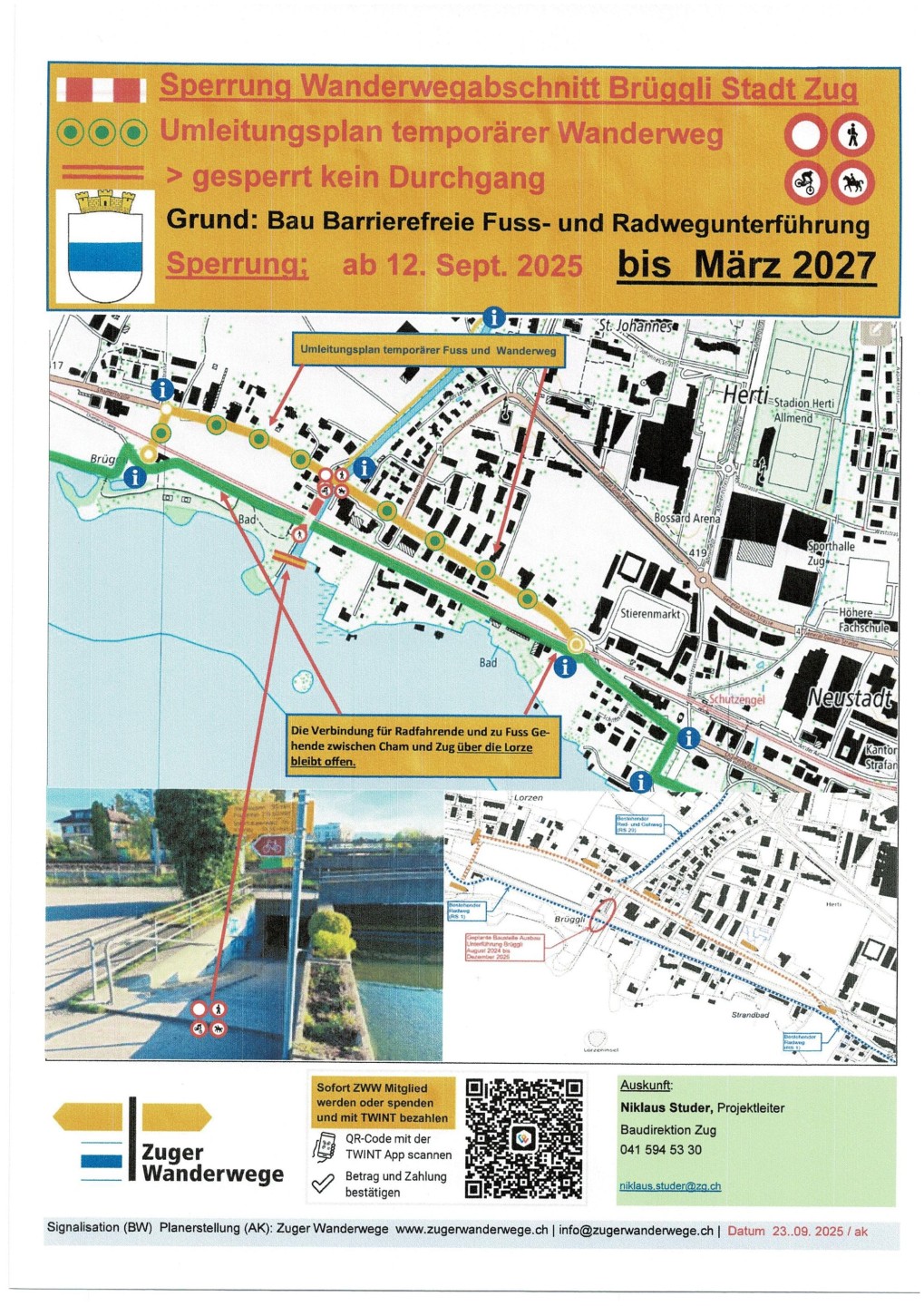 Sperrung Wanderweg Brüggli Stadt Zug_A4