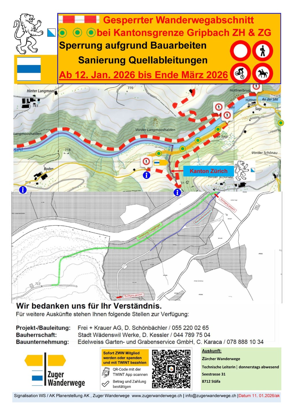 Sperrung & Umleitung, Gripbach ZG_ZH Richtung Sagi-Hüttner Brugg,A4