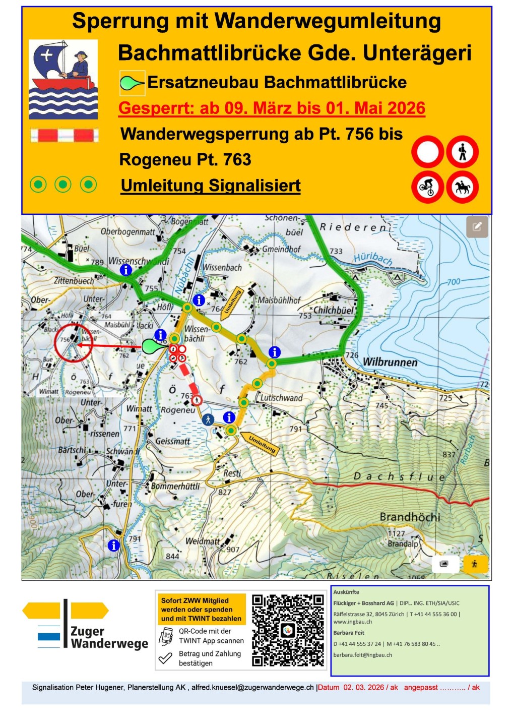 Sperrung und Wanderwegumleitung Ersatzneubau Bachmattlibrücke Gde